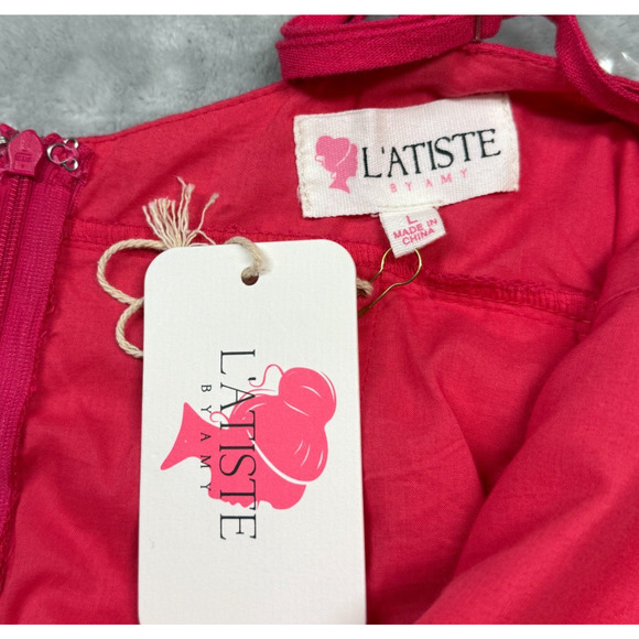 New Latiste by Amy Large Hot Pink V-Neck Romper Linen Blend Adjustable Straps - Picture 6 of 9